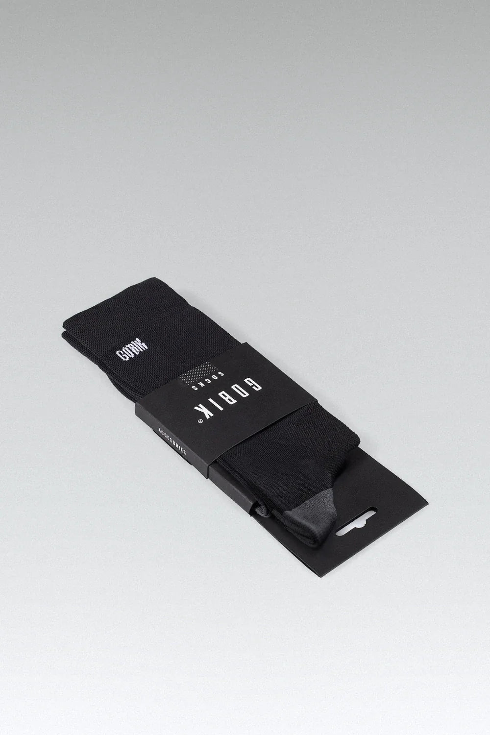 Gobik Iro 2.0 black cycling socks with white logo in packaging