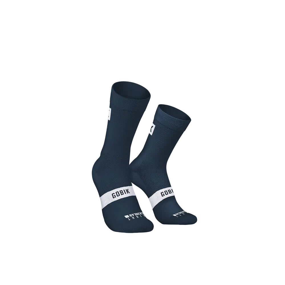 Gobik Iro 2.0 navy blue cycling socks with white band detail