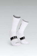 Gobik Superb Extra Long Unisex cycling socks in white with black band stripes