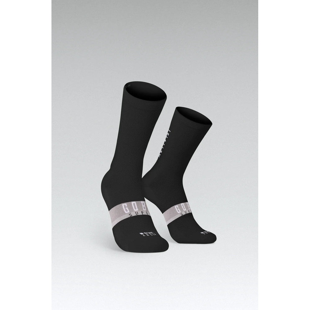 Gobik Superb Extra Long cycling socks in black with white band detail