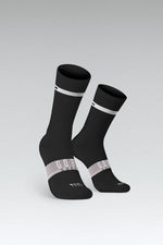 Gobik Superb Extra Long cycling socks in Black Horizon colorway with white stripes