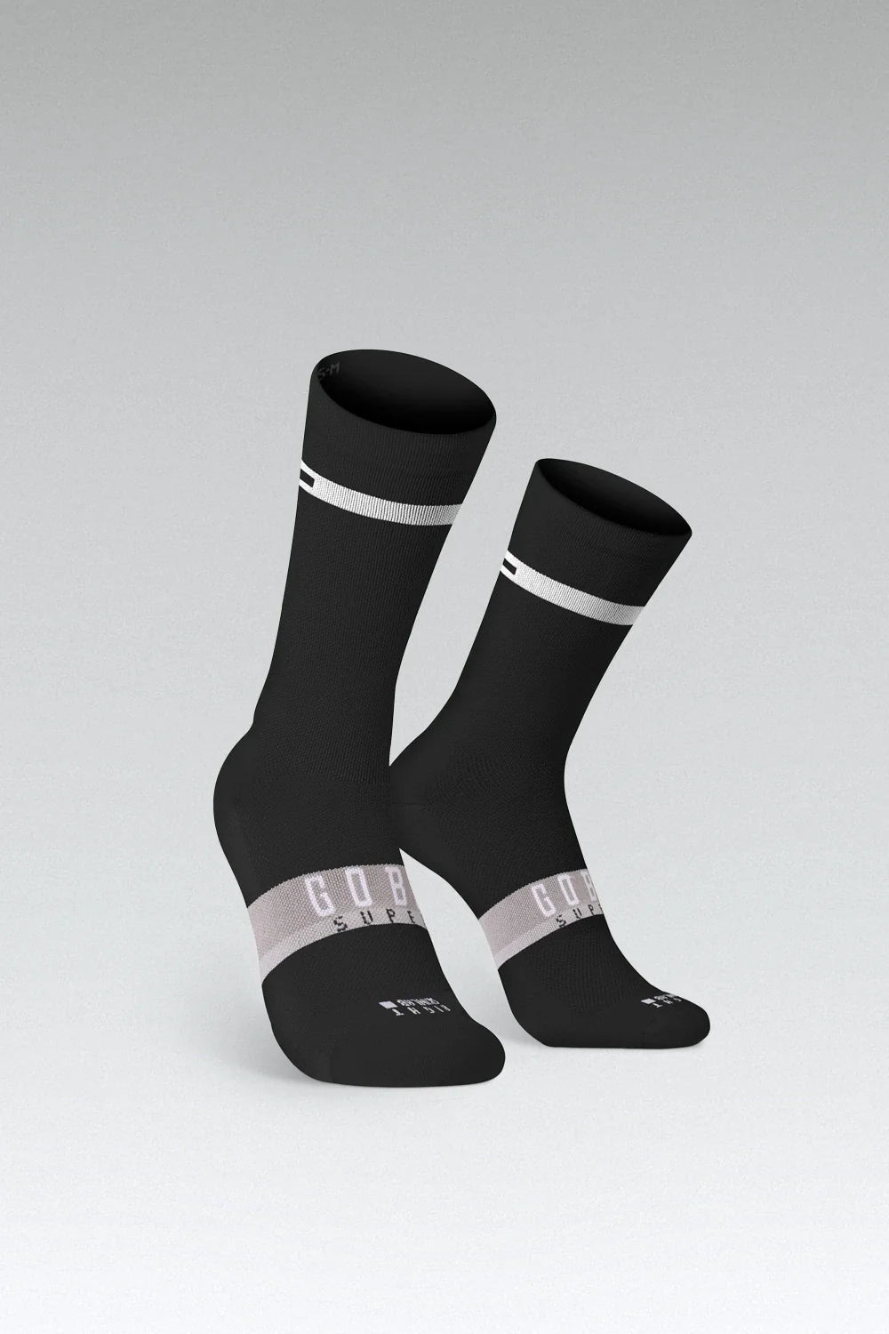 Gobik Superb Extra Long cycling socks in Black Horizon colorway with white stripes