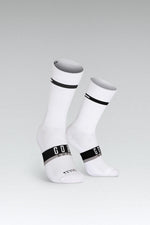 Gobik Superb Extra Long Unisex cycling socks in Horizon white with black stripe design