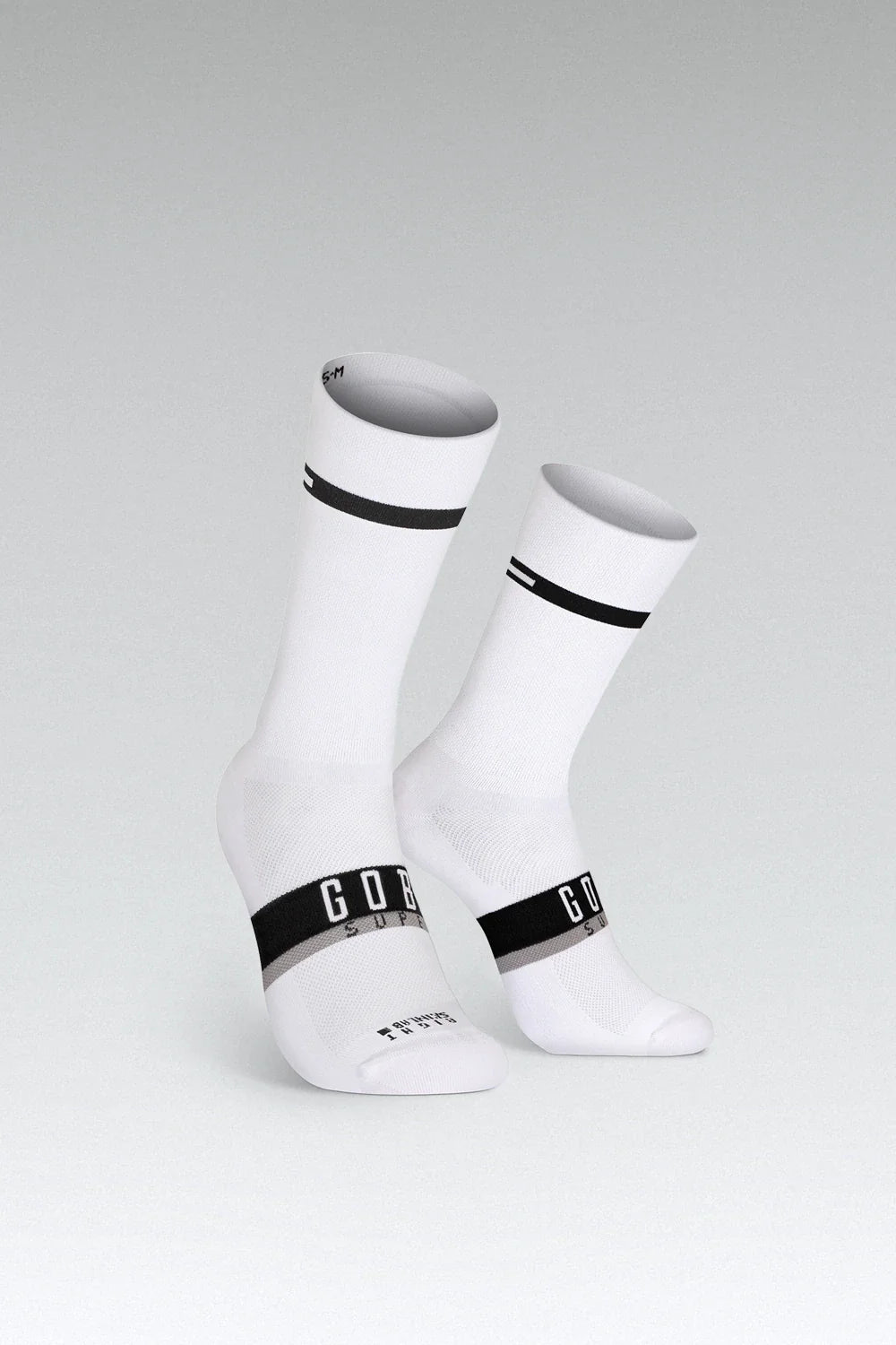 Gobik Superb Extra Long Unisex cycling socks in Horizon white with black stripe design