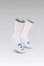 Gobik Vortex 2.0 white cycling socks with textured pattern on gray background