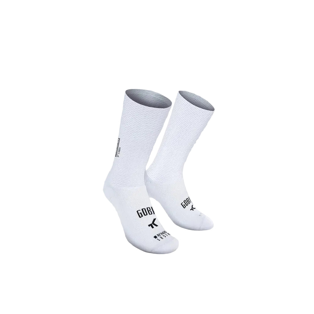 White Gobik Vortex 2.0 cycling socks with textured upper and logo branding