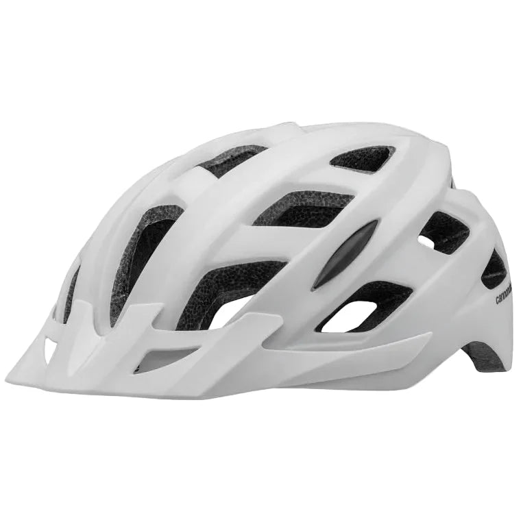 White Cannondale Quick adult bicycle helmet with ventilation ports on clean background