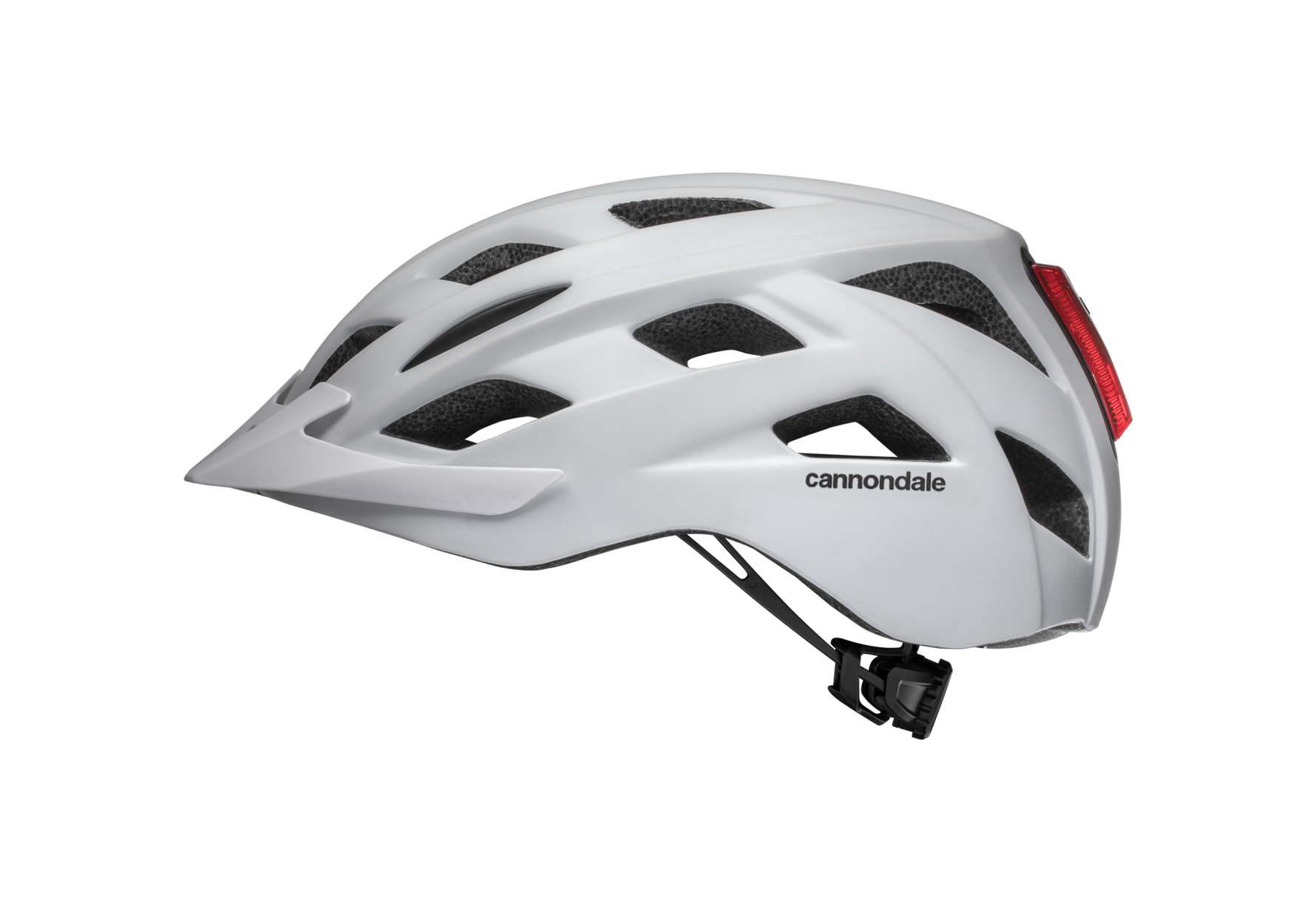 Cannondale Quick adult bicycle helmet in white with ventilation holes and red rear light