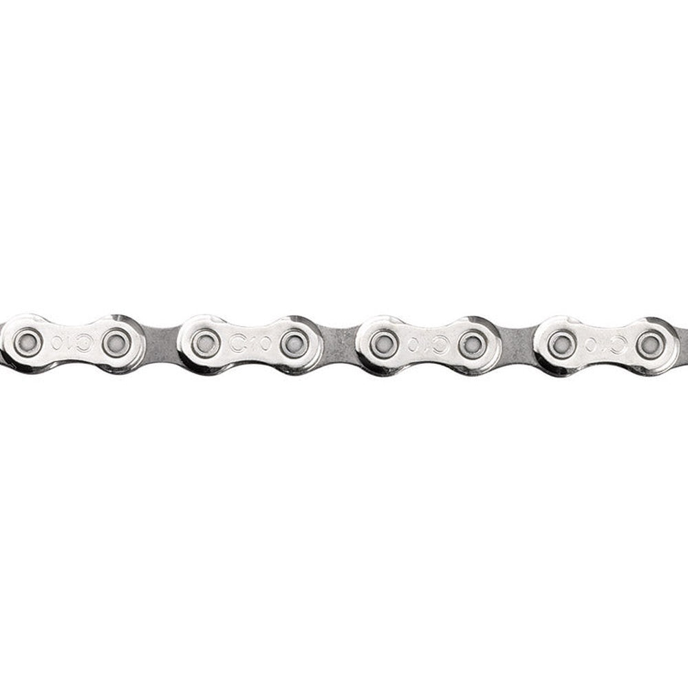 Campagnolo Veloce 10-speed bicycle chain with silver metallic finish on white background