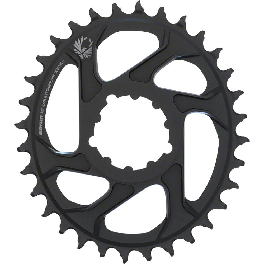 SRAM X-Sync 2 Eagle black chainring with splined center mount and teeth