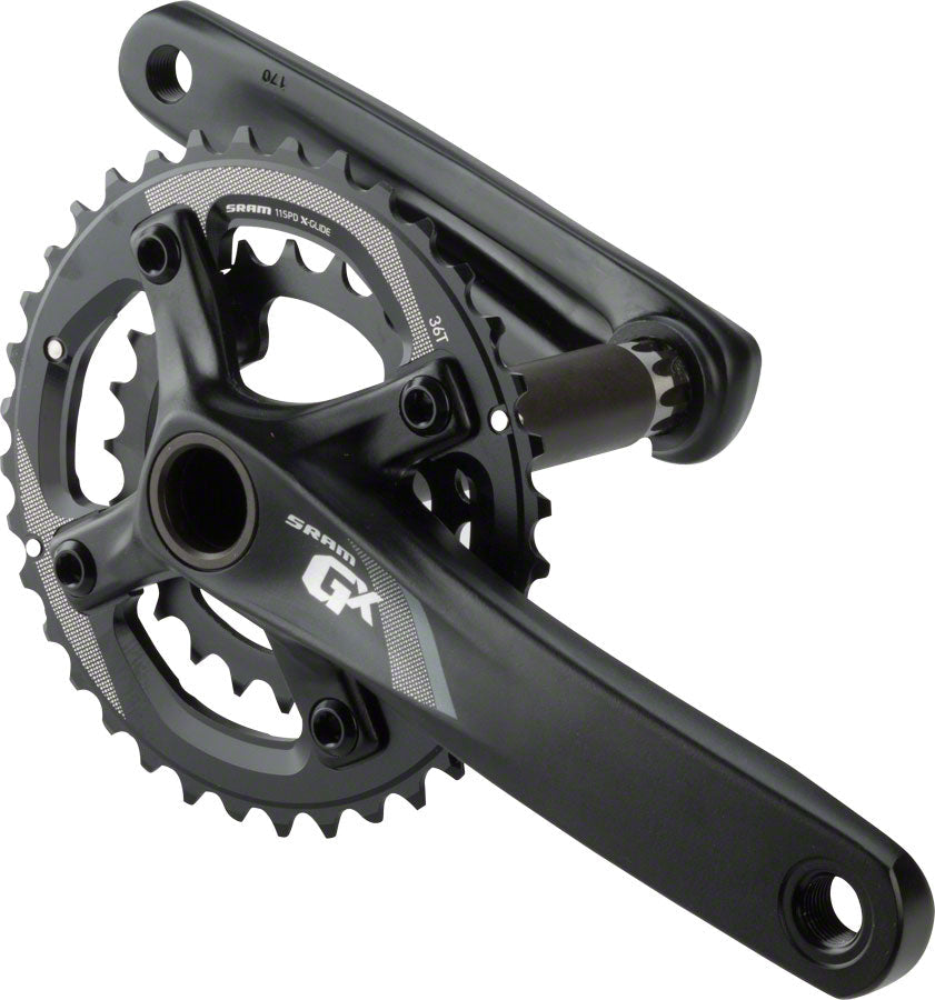 SRAM GX black crankset with chainrings on white background