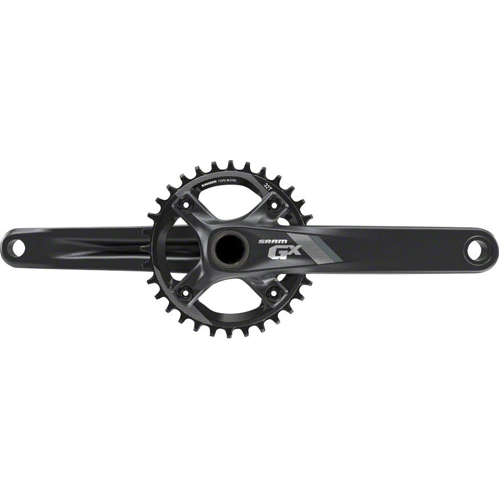 SRAM GX black crankset with single chainring on white background