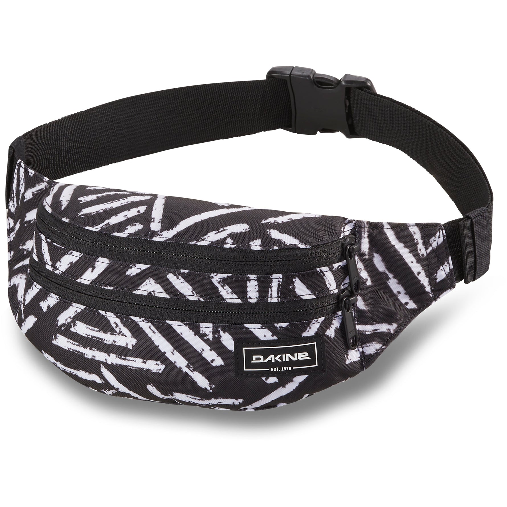 Dakine Classic Hip Pack in black and white reflective pattern with adjustable belt