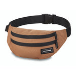 Dakine tan brown hip pack with black straps and multiple zippered compartments