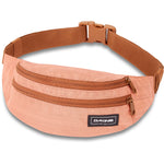 Dakine coral pink hip pack with three zippered compartments and adjustable strap
