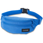 Blue Dakine hip pack with black buckle and brand label on white background