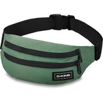 Dakine sage green hip pack with black adjustable strap and multiple zippered compartments