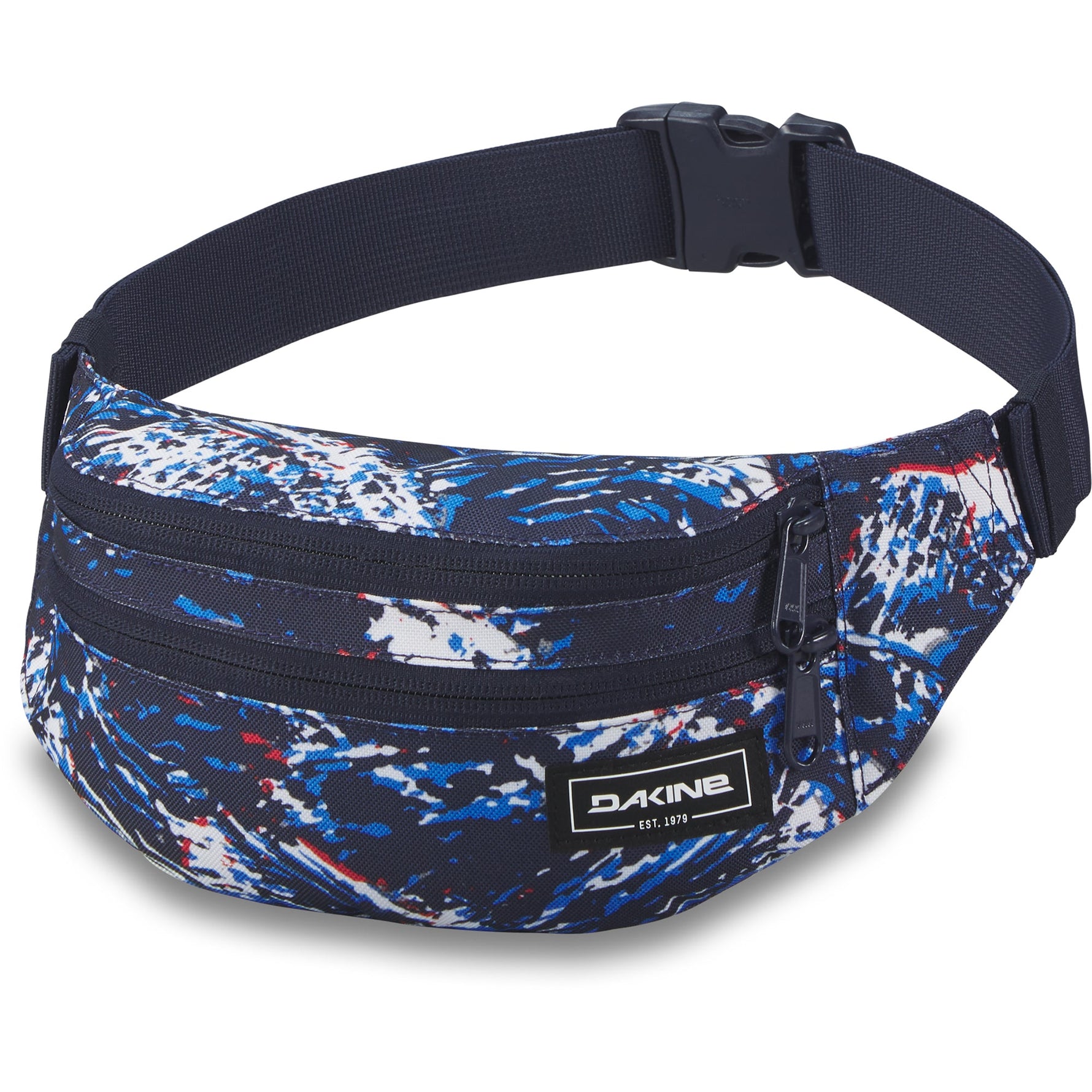 Dakine hip pack with blue digital camo pattern and adjustable black strap