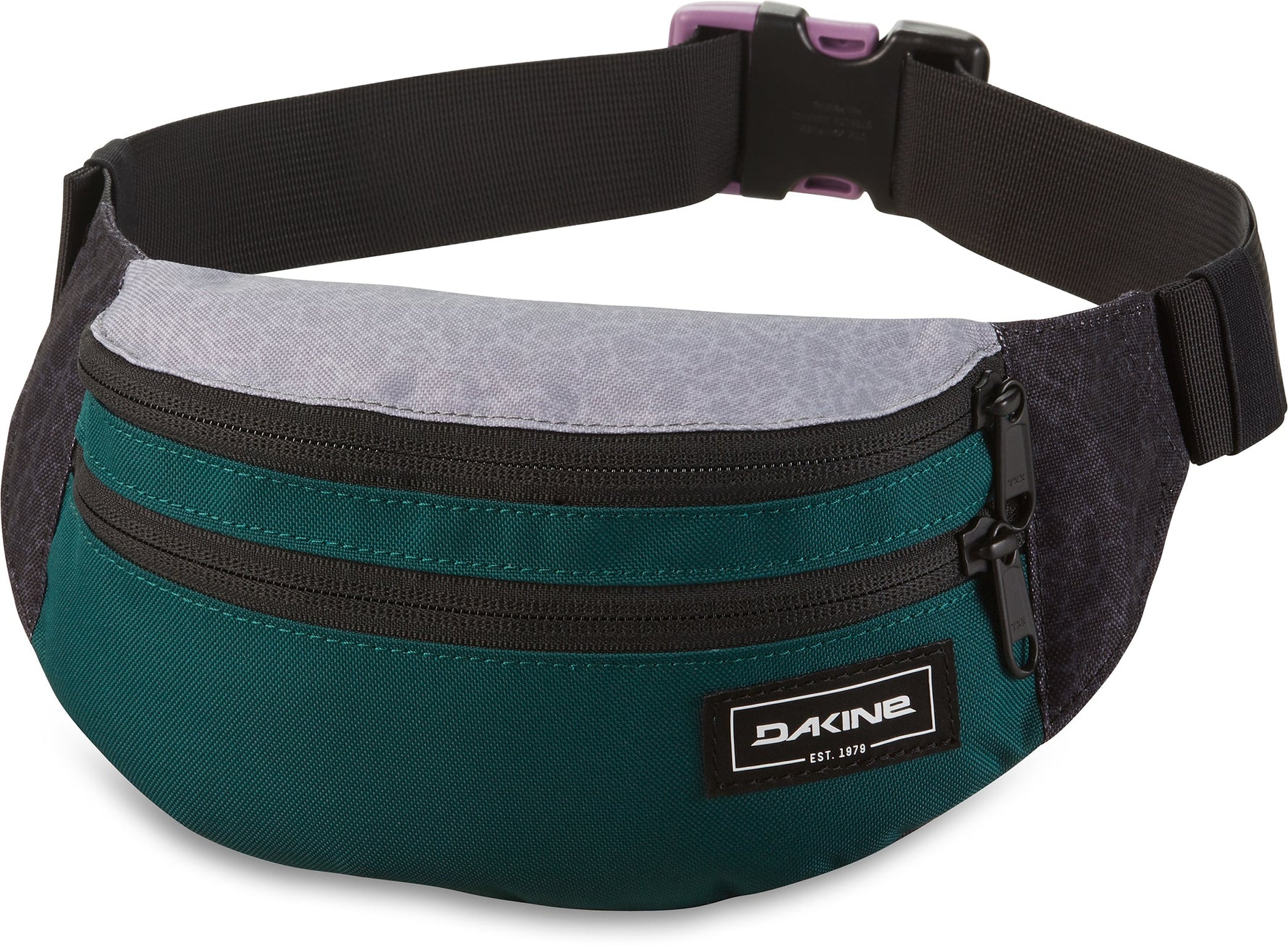 Dakine Classic Hip Pack in teal, gray and purple colorway with adjustable strap