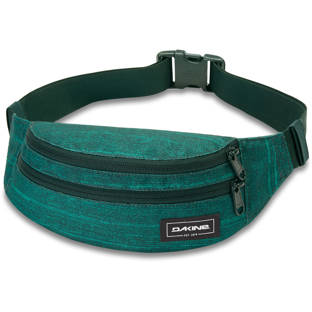 Dakine Classic Hip Pack in teal reflective fabric with adjustable strap