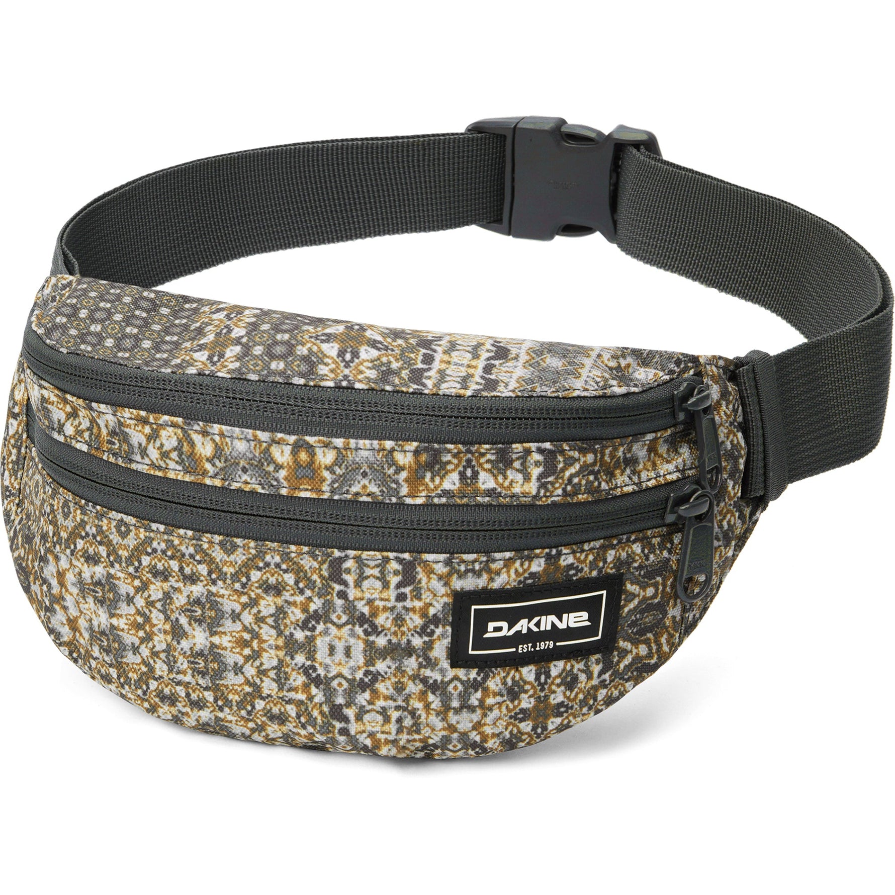 Dakine hip pack with digital camouflage pattern and black adjustable strap