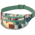 Dakine hip pack with tropical floral pattern and green adjustable strap