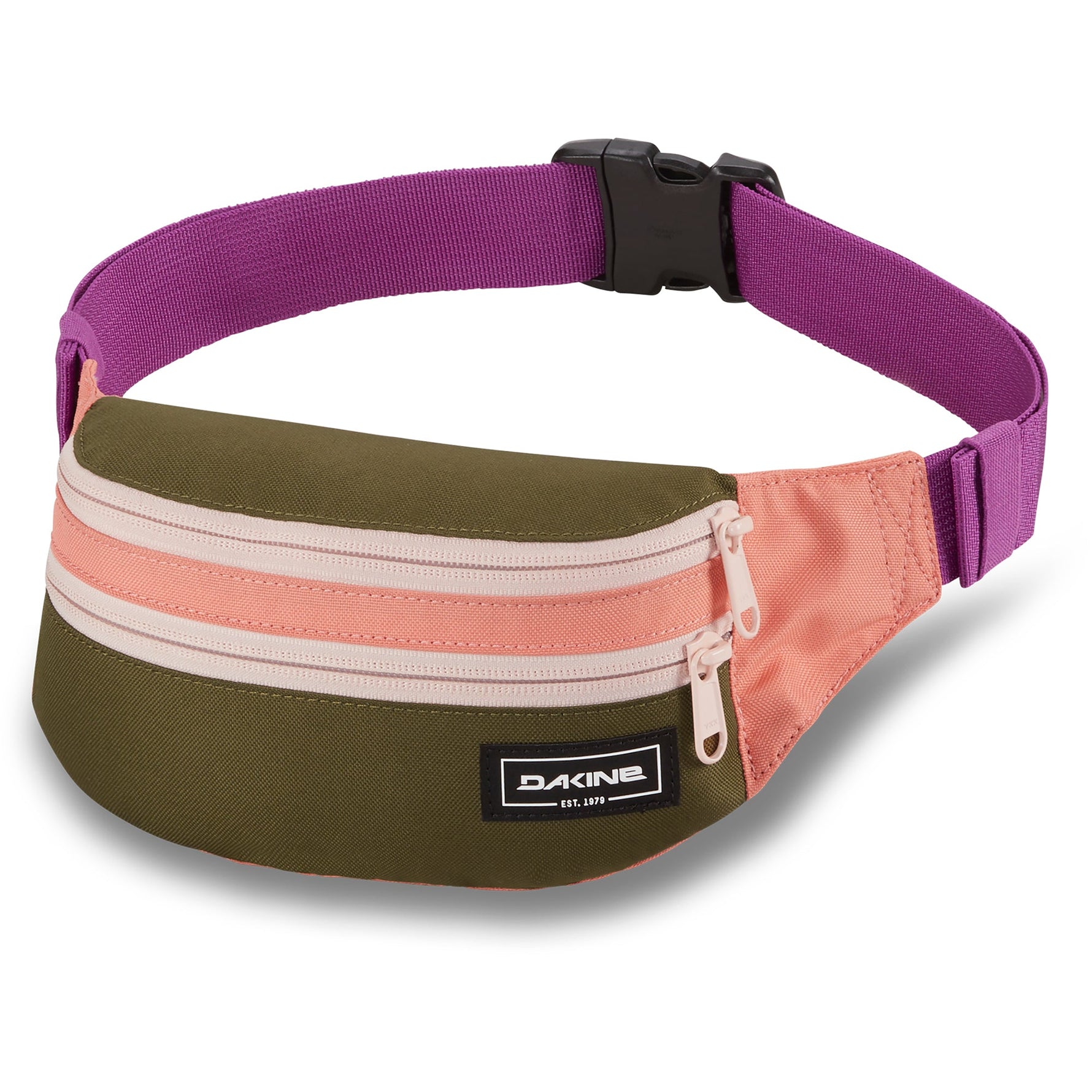 Dakine Classic Hip Pack with colorful striped pattern and purple adjustable strap