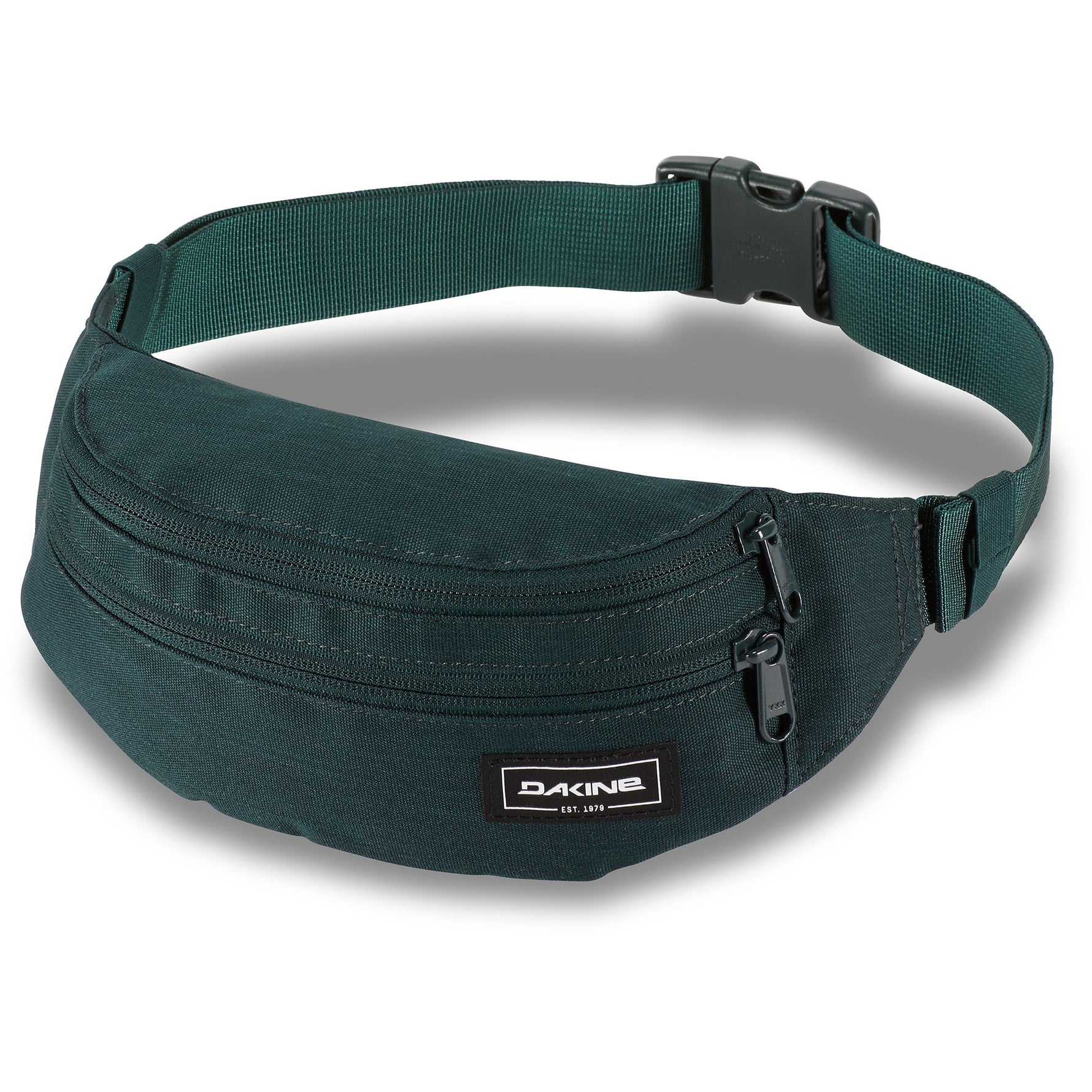 Dakine dark green hip pack with adjustable strap and zippered compartments