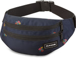 Dakine navy blue hip pack with floral embroidery and black zipper details