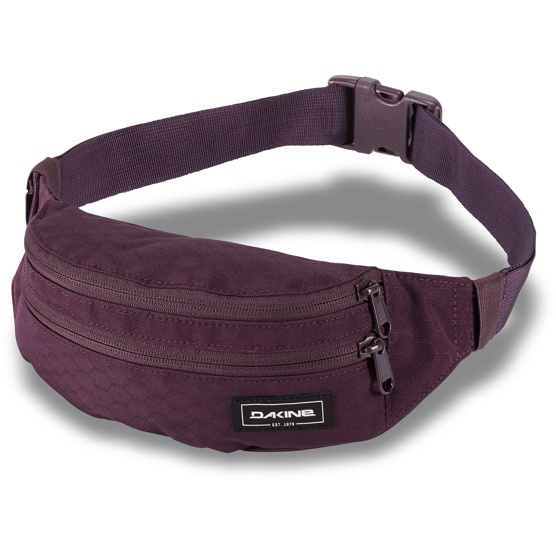 Purple Dakine hip pack fanny bag with adjustable strap and zippered compartments