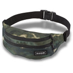 Dakine olive green camouflage hip pack with black straps on white background