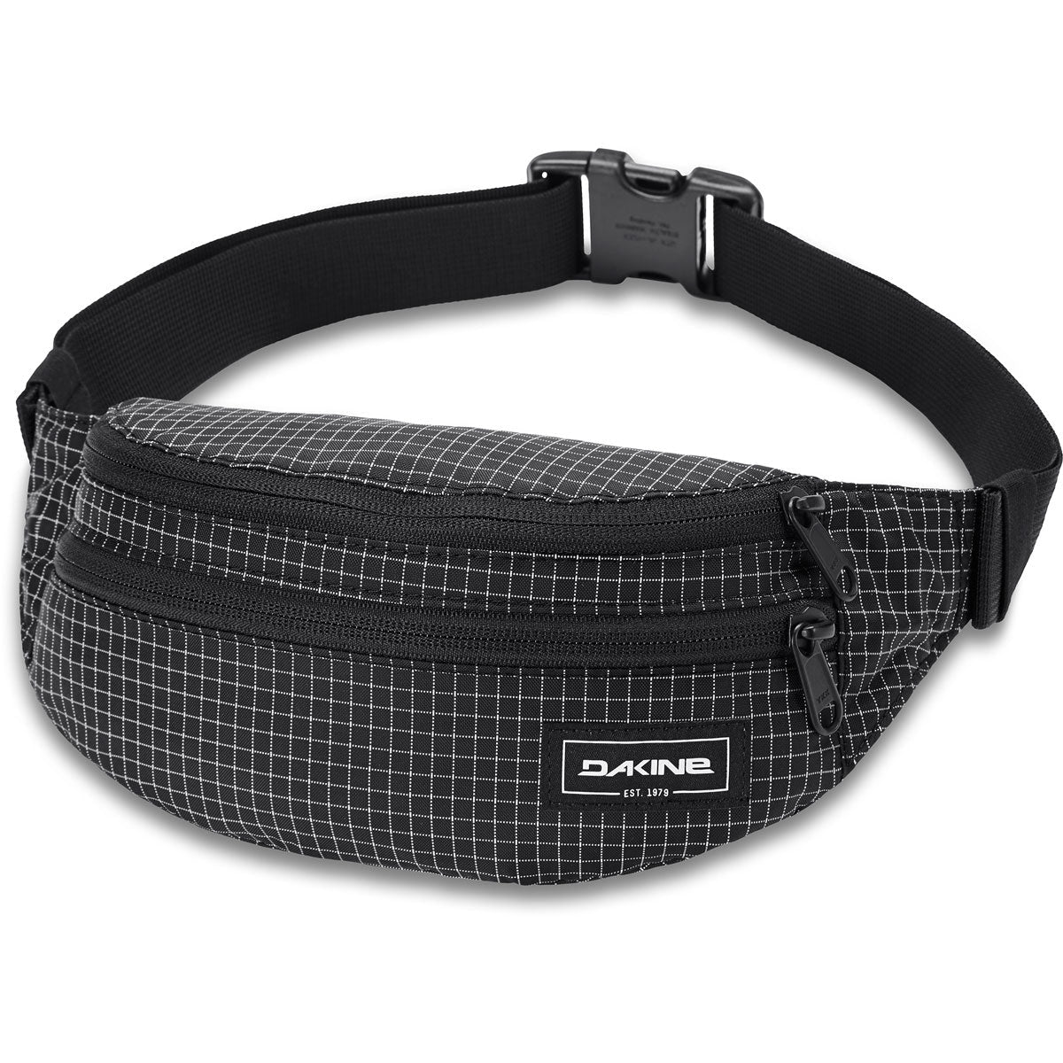 Dakine Classic Hip Pack in black with white reflective grid pattern