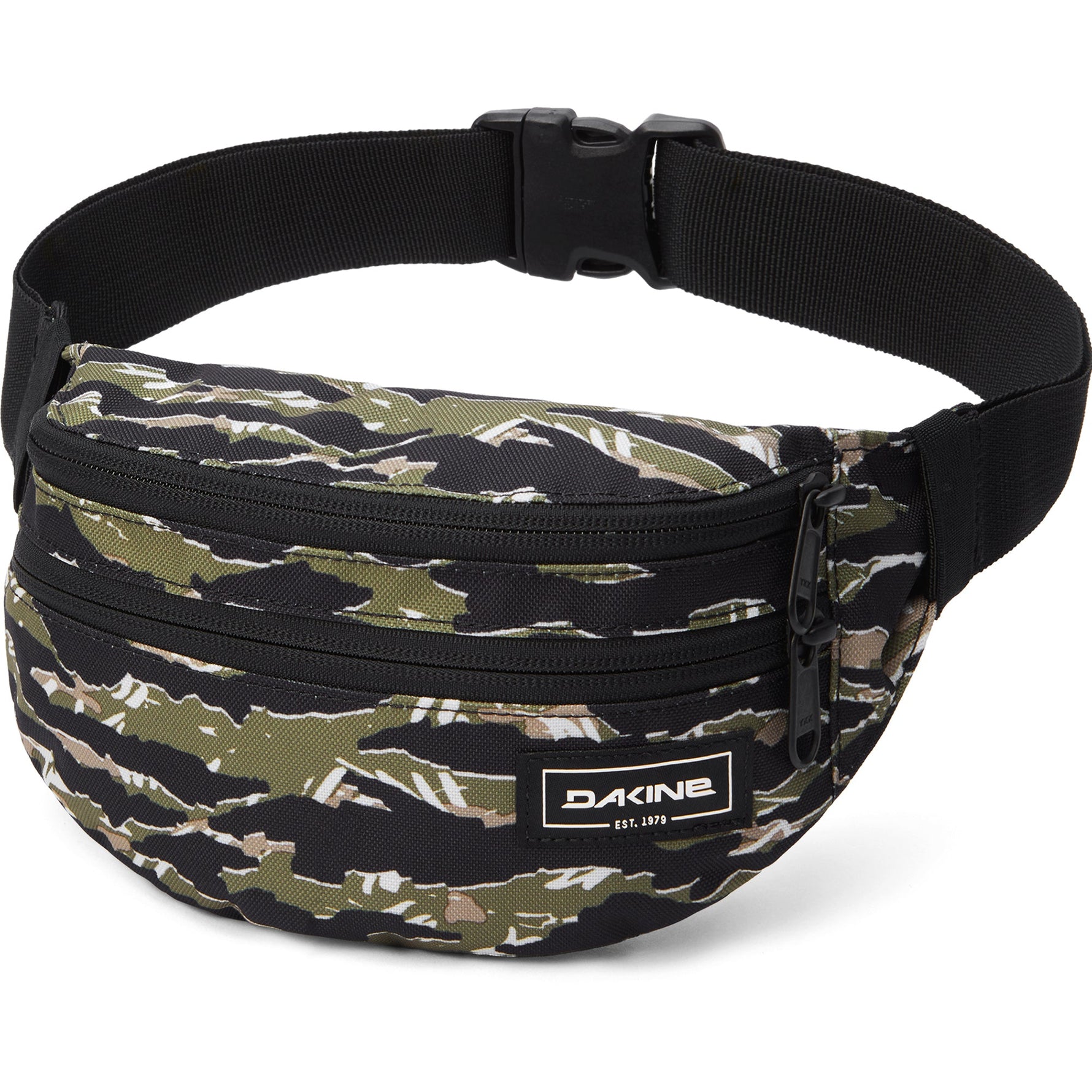 Dakine camouflage hip pack waist bag with black adjustable belt and zipper compartments