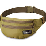 Dakine olive green hip pack with adjustable strap and multiple zipper compartments