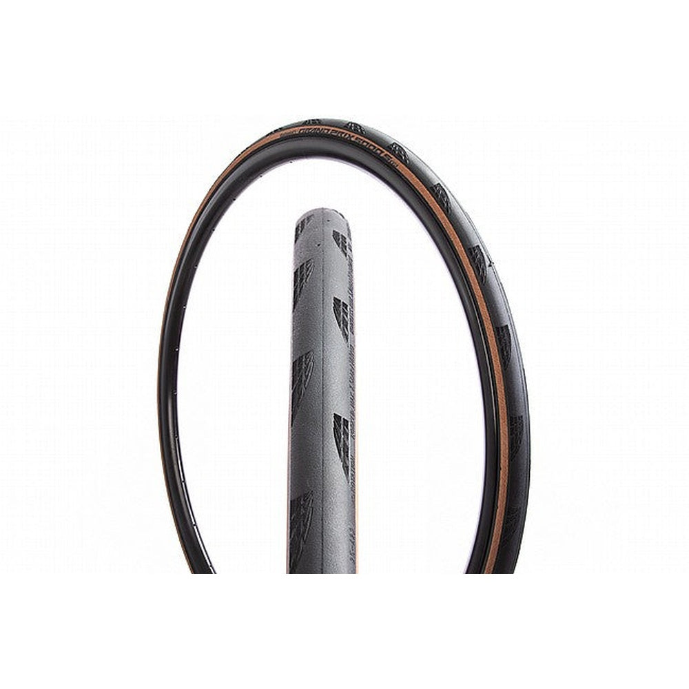 Continental Grand Prix 5000 bicycle tire with black tread and tan sidewalls