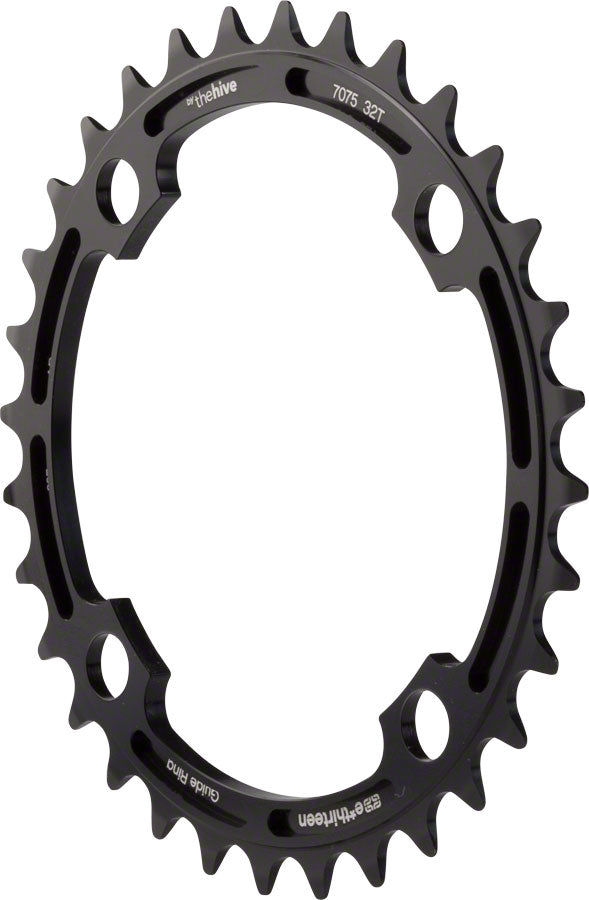 e*thirteen Hive black chainring with teeth and bolt holes on white background