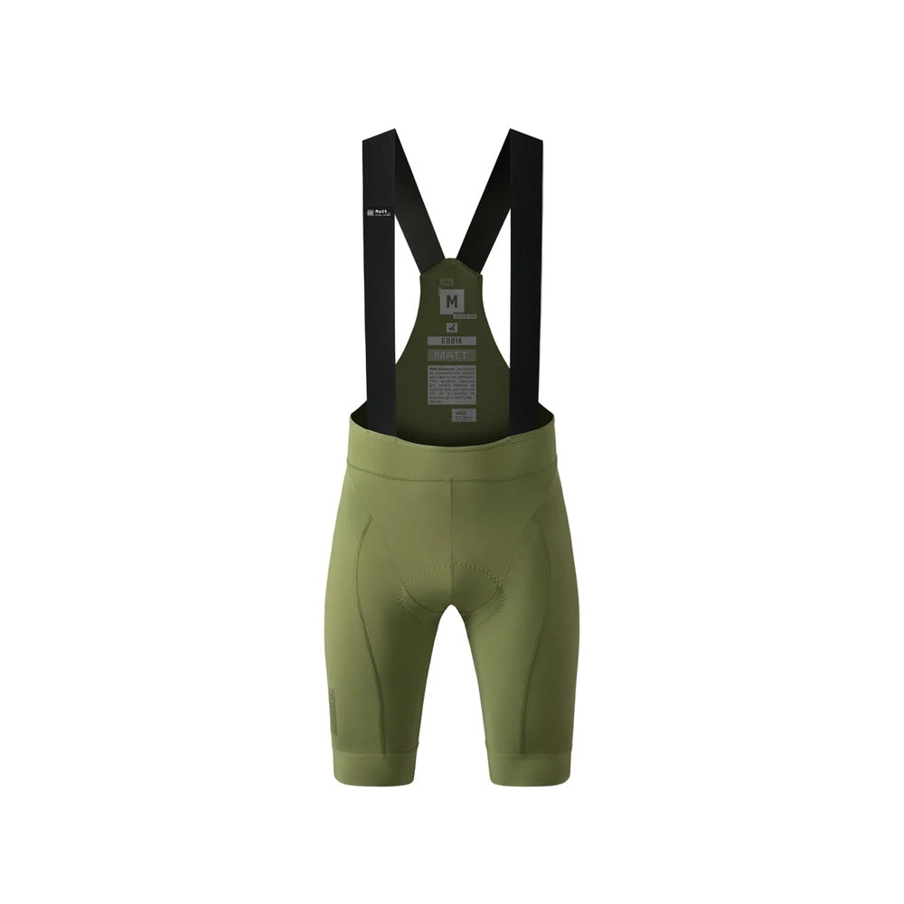 Gobik Matt Men's Bibshort in olive green with black shoulder straps