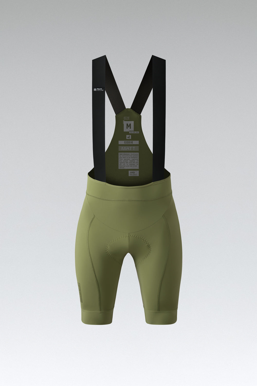 Gobik Matt 2.0 women's cycling bib shorts in olive green with black straps