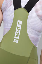 GOBIK women's olive green cycling bib shorts with white logo and black straps