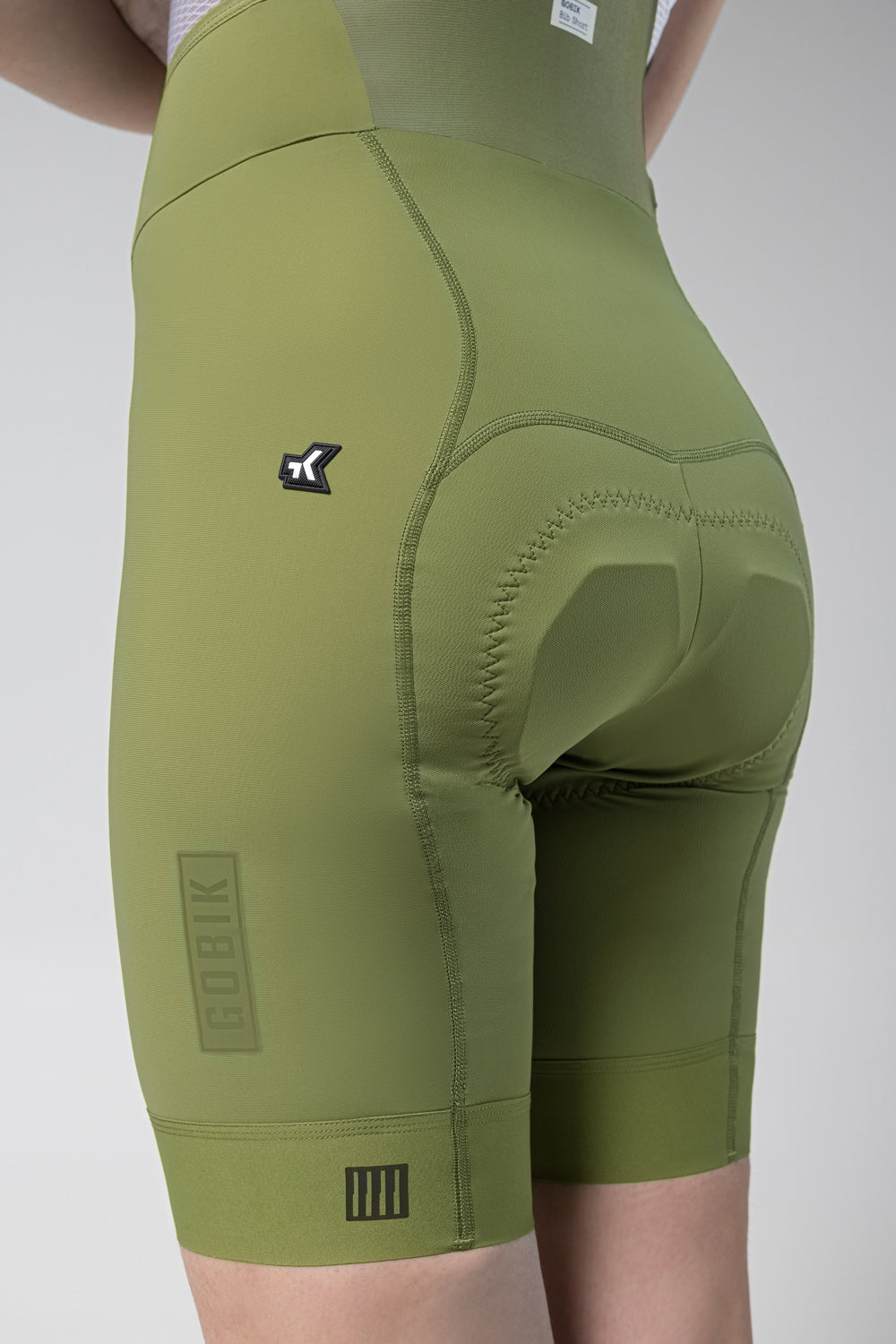 Gobik Matt 2.0 women's cycling bib shorts in olive green with chamois pad