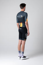 Gobik CX Pro cycling jersey and shorts in Hack colorway, rear view on model