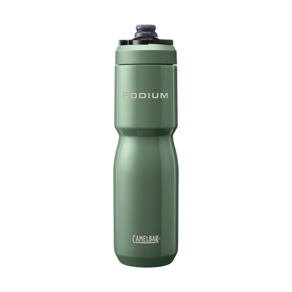 CamelBak Podium green water bottle with black cap against white background