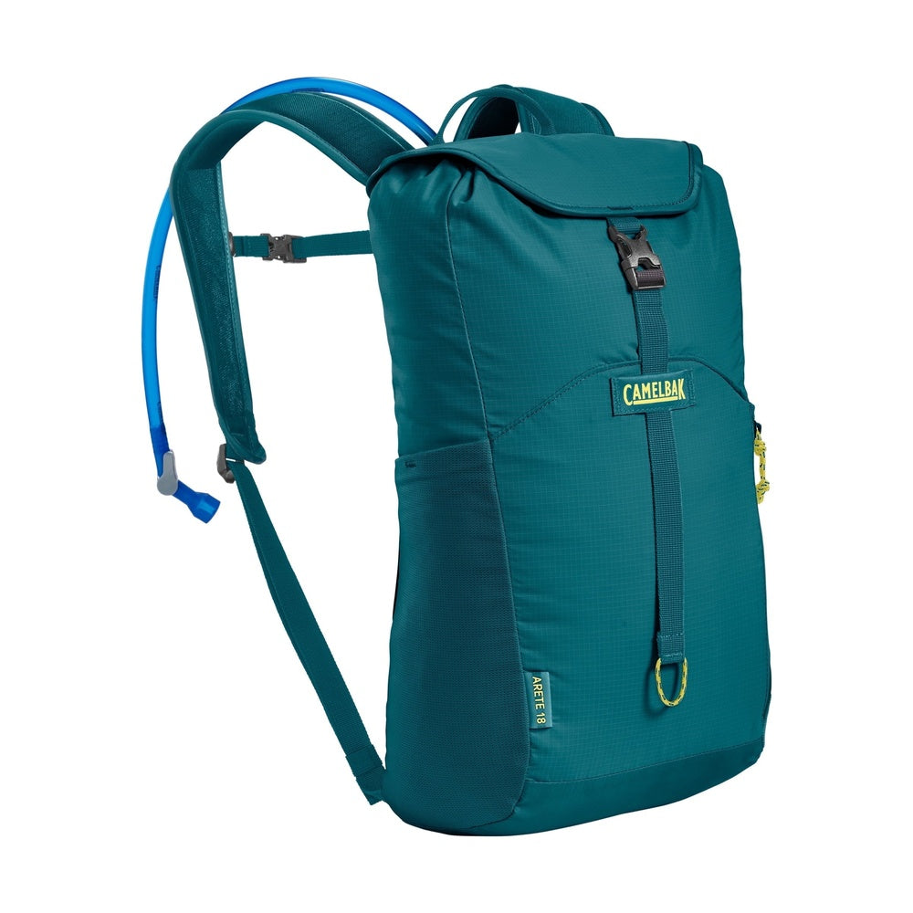 Camelbak Arete 18 hydration backpack in deep teal with blue hydration tube