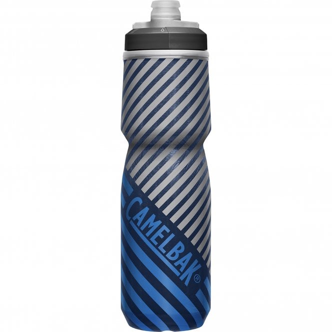 CamelBak Podium Chill water bottle with navy blue diagonal stripe pattern