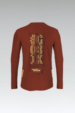 Gobik Terrain long sleeve t-shirt in rooibos color with gold graphic design on back
