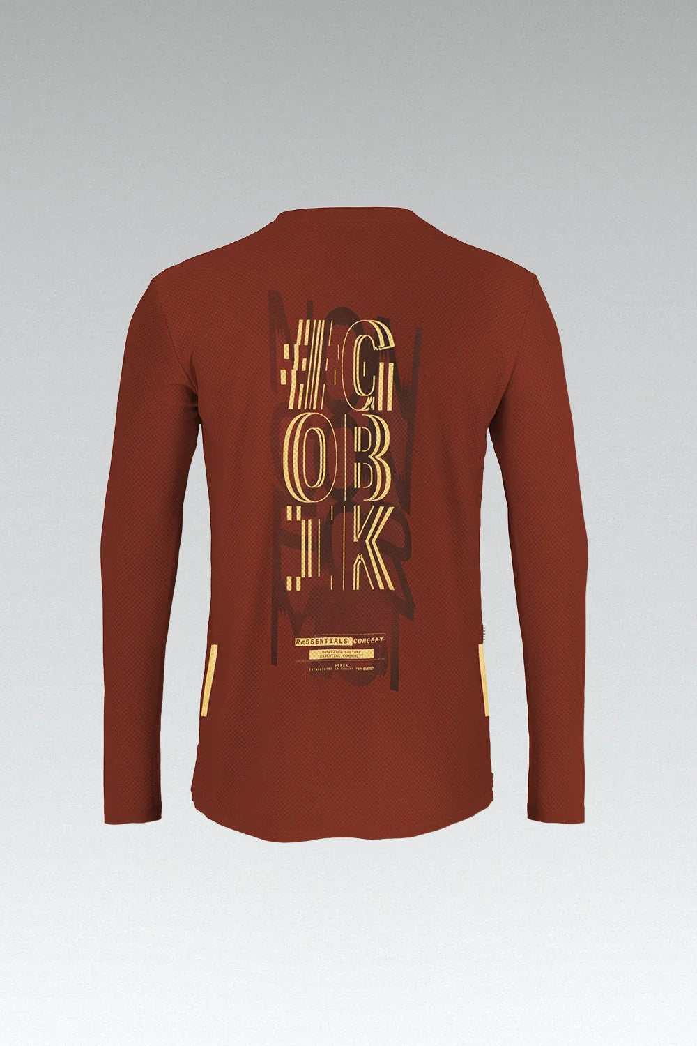Gobik Terrain long sleeve t-shirt in rooibos color with gold graphic design on back
