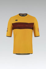 Gobik Volt short sleeve cycling jersey in golden yellow Spectra colorway with brown stripe