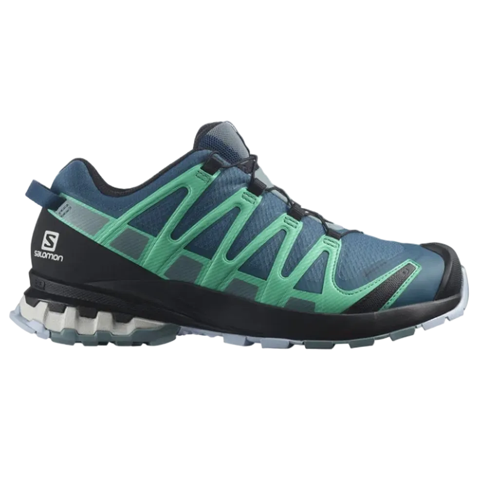 Salomon XA Pro 3D v8 women's trail running shoe in blue and green colorway