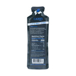 Carbs Fuel Caffeinated Energy Gel packet in dark navy showing nutrition facts label