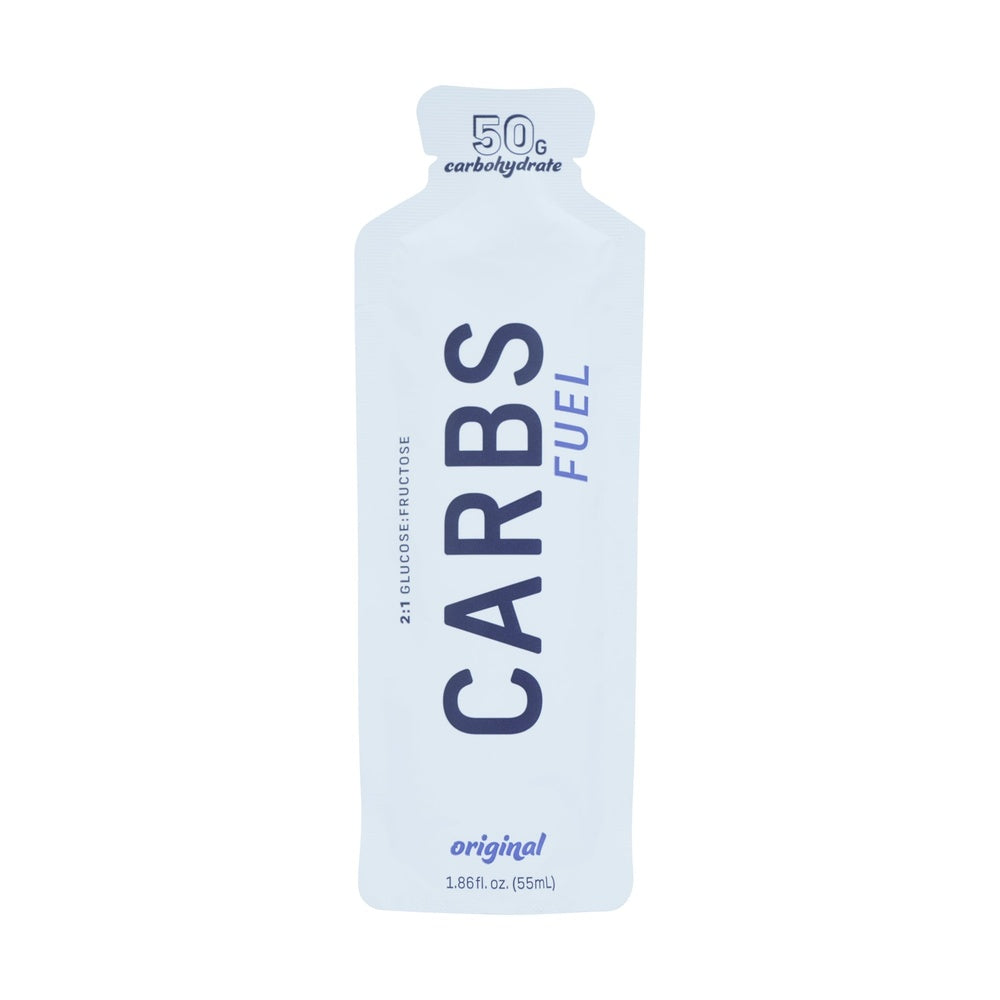 Carbs Fuel Original 50g Energy Gel single packet in white with navy text